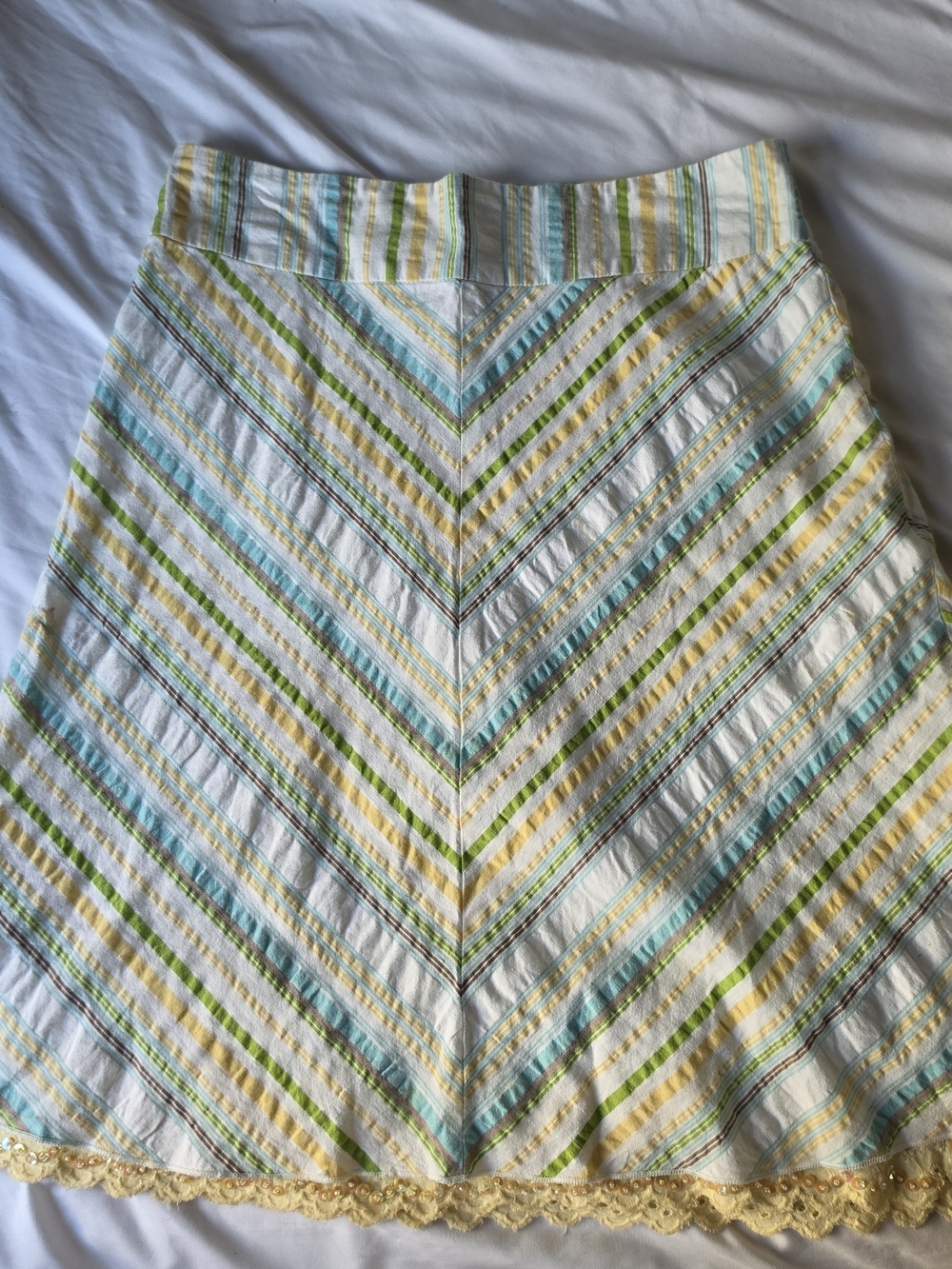 Y2K Twenty One Multicolored Striped Lace Sequin Midi Skirt Size Medium